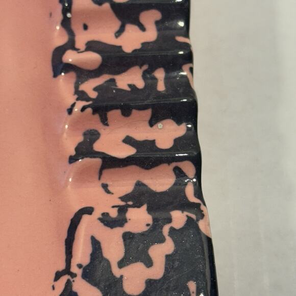 VTG Mid-Century Modern Pink & Black Splatter Ceramic Ashtray Retro Rectangular - Picture 4 of 7